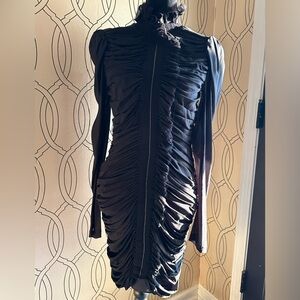 Louis Vuitton black silk dress with back full zipper and long sleeve.